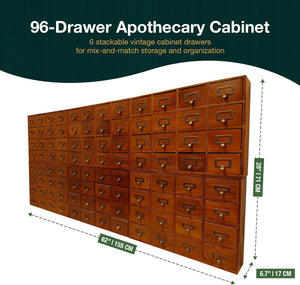 96-Drawer Wooden Storage Box- 6*16 Traditional Apothecary Cabinet with Label Holders & Handles