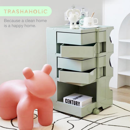 Multipurpose Utility Storage Cart - ABS Plastic Storage Caddy with Wheels and Slide Out Drawers - Sage Green