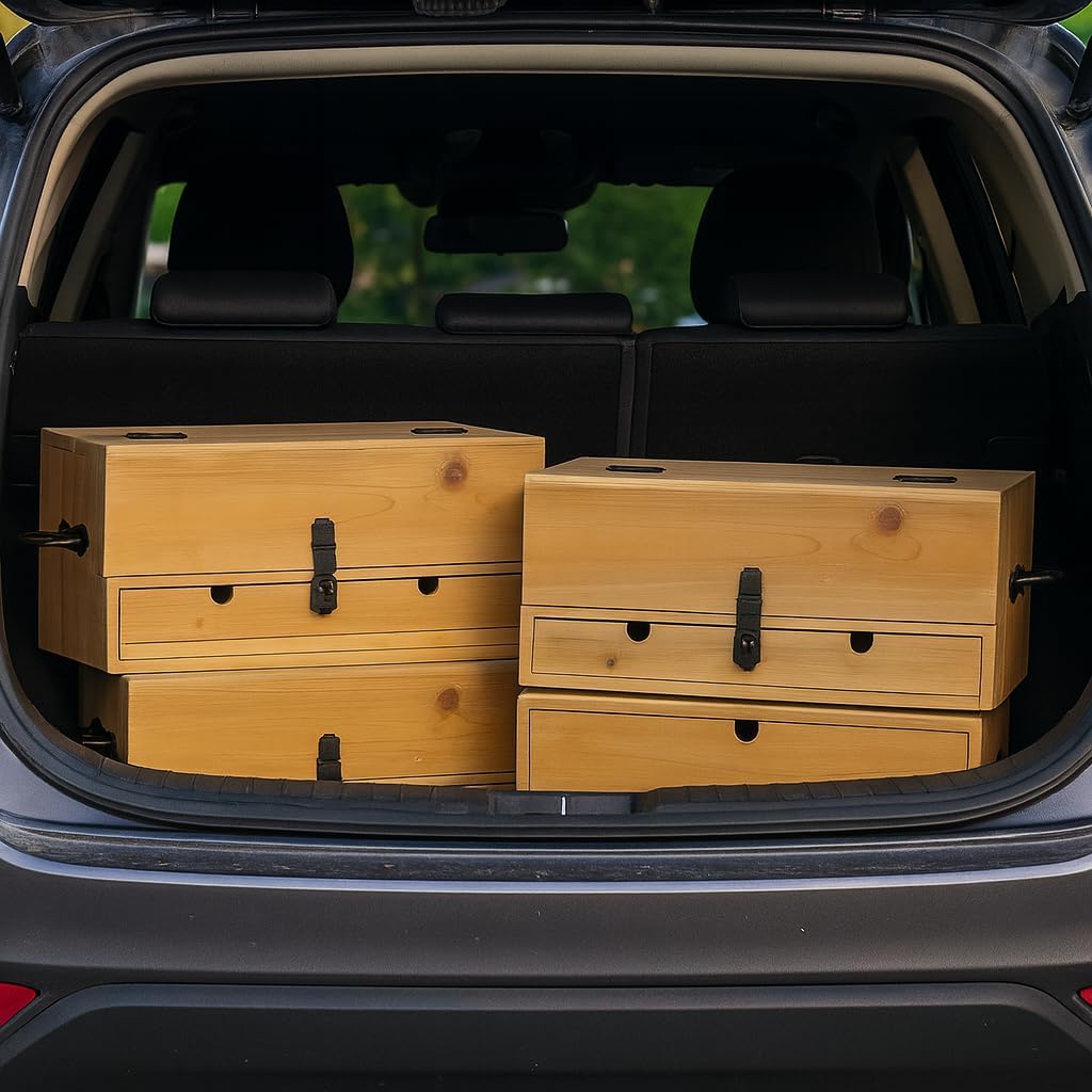 Hardwood Artist Desk Organizer with Drawers & Compartments - Collapsible Wooden Storage