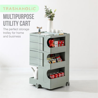 Multipurpose Utility Storage Cart - ABS Plastic Storage Caddy with Wheels and Slide Out Drawers - Sage Green