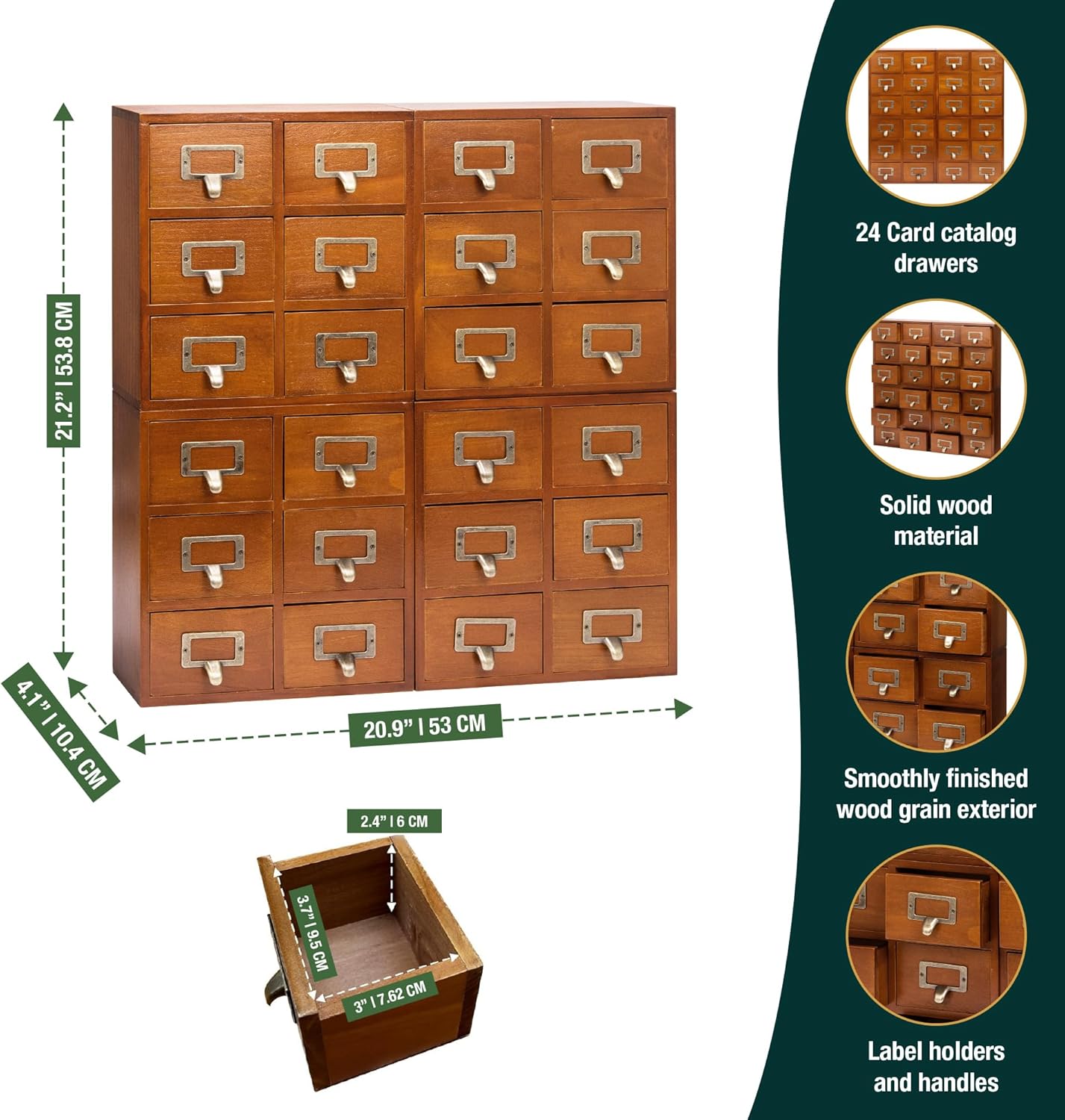 4-Pack Stackable Mahogany Card Catalog Drawers