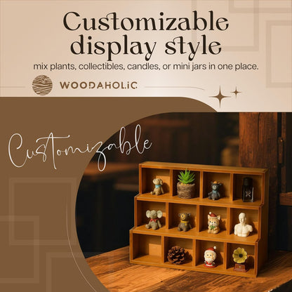 Wooden 3-Tier Display Riser Shelf – Stackable Desktop Organizer for Plants, Candles, Collectibles & Stationery