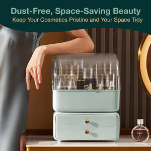 Aqua Green Skincare Caddy-2 Stackable Makeup Organizers with Easy-Open Drawers & Perfume Holder - Dustproof & Stylish