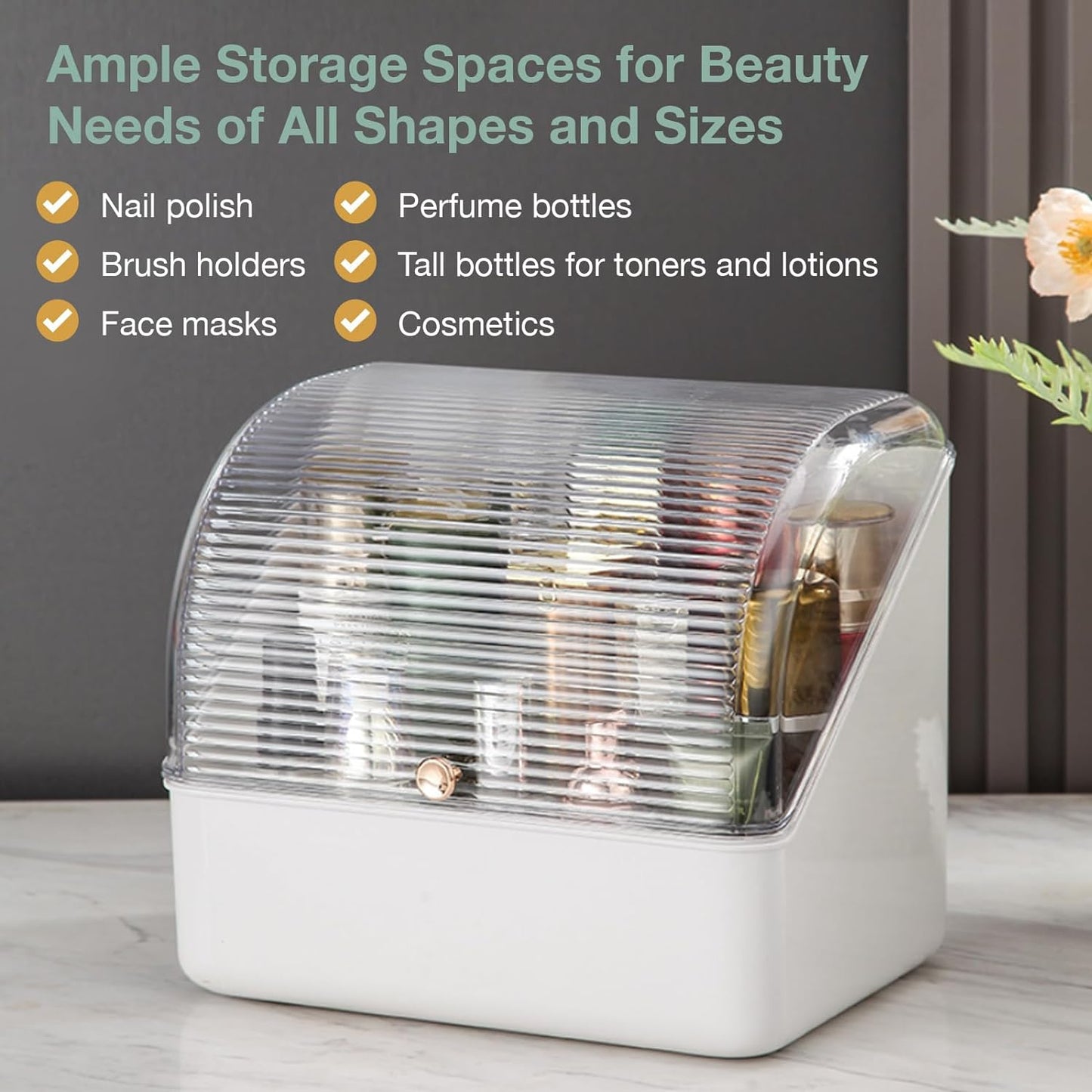 2-Piece Skincare Organizer Set-Stackable, Dustproof Caddies with Convenient Open Shelves & Drawers - Snow White