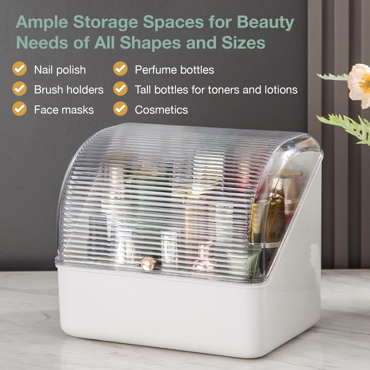 Load image into Gallery viewer, 2-Piece Skincare Organizer Set-Stackable, Dustproof Caddies with Convenient Open Shelves &amp; Drawers - Snow White