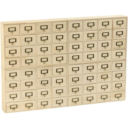 64-Drawer Natural Pine Apothecary Organizer - Wide Modular Storage Cabinet for Stickers, Beads, Stamps, Washi Tape & Scrapbooking