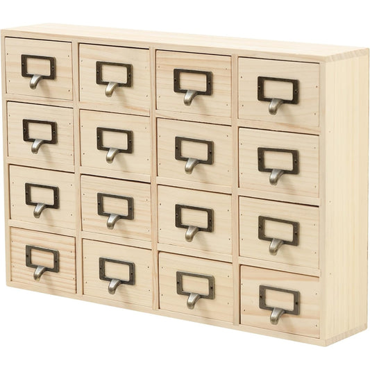 DIY Wooden Unfinished 16-Drawer Apothecary Cabinet | Customizable Natural Wood Storage for Crafts, Office & School