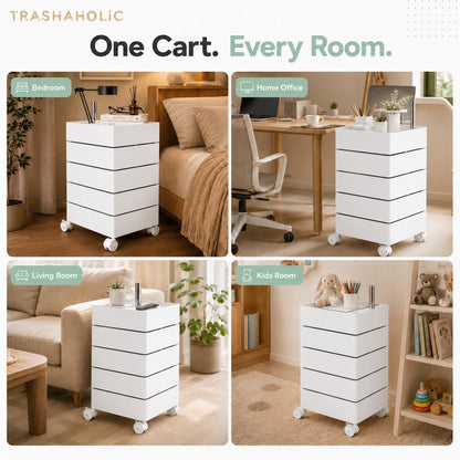 5-Level Rotating Drawer Rolling Organizer Trolley with Locking Casters - White