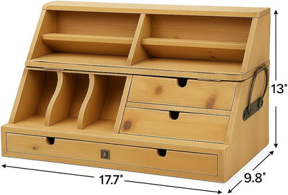 Hardwood Artist Desk Organizer with Drawers & Compartments - Collapsible Wooden Storage