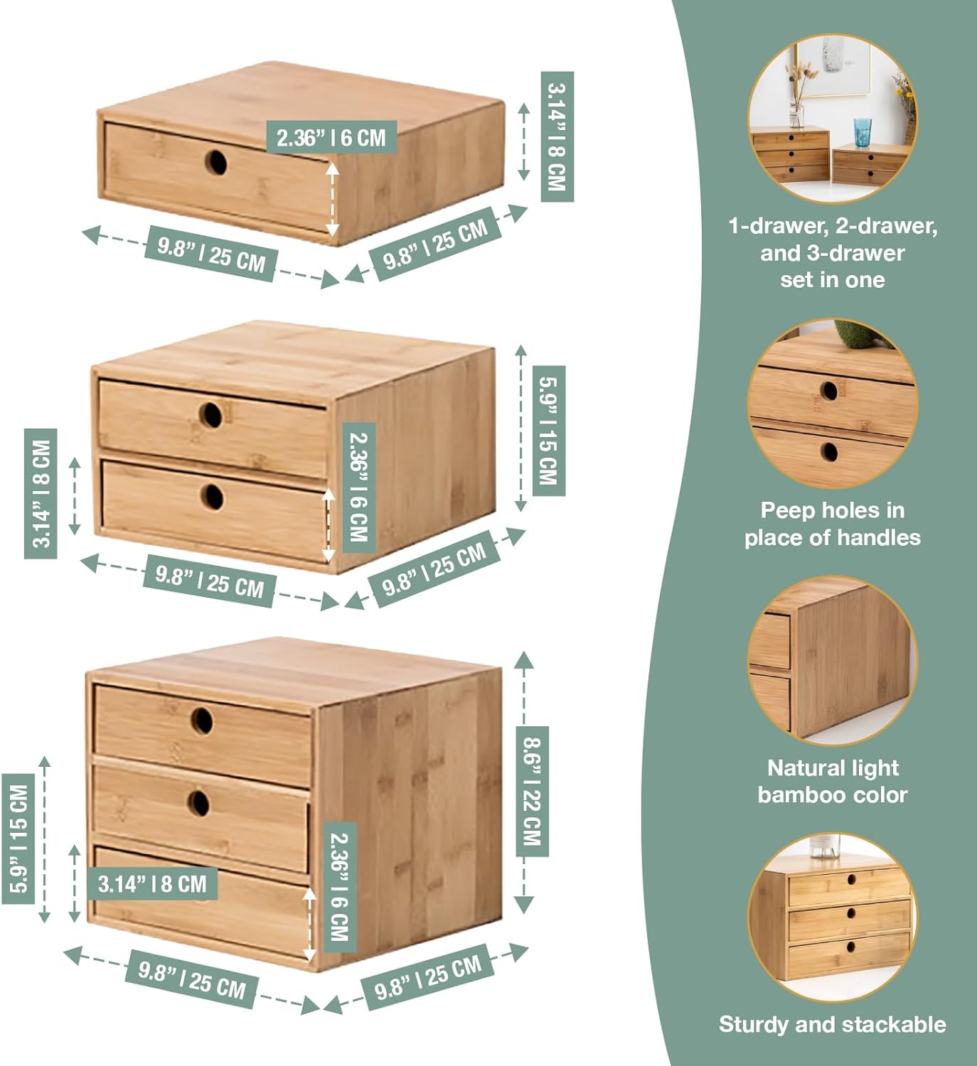 Set of 3 Bamboo Desk Organizer