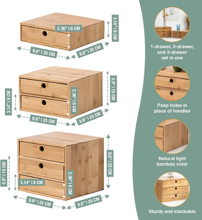 Set of 3 Bamboo Desk Organizer