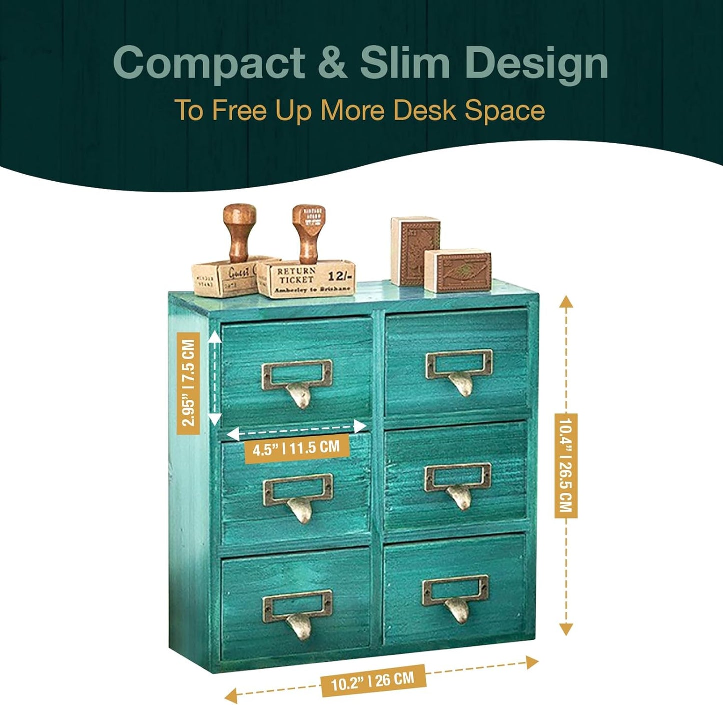 Vintage Card Catalog Drawers for Desktop - 6-Drawer Mini Wood Desktop Cabinets-Fully Assembled