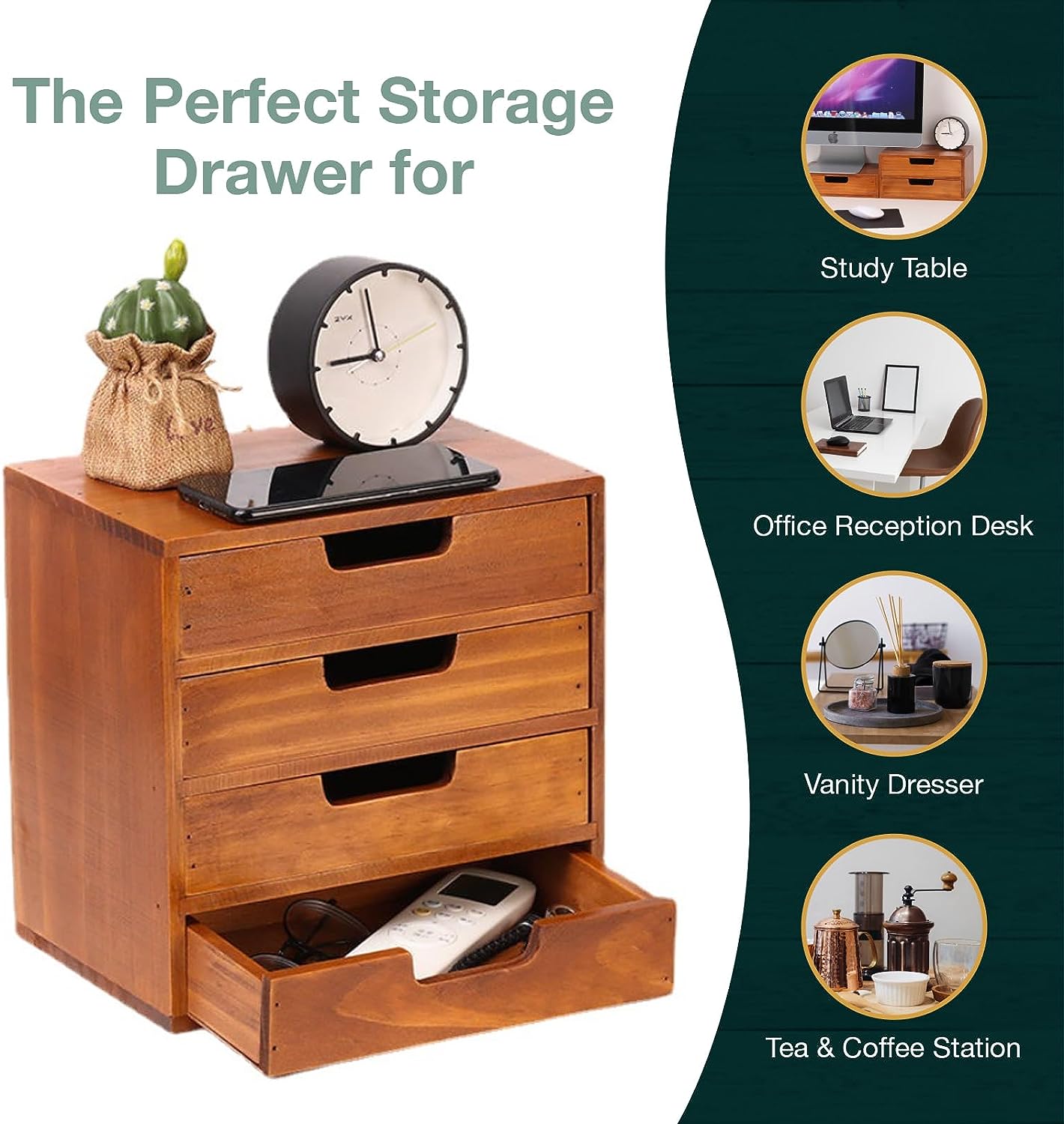 4 Drawer Desktop Storage Organizer in Modern Wood Design-Drawer Stackable Drawer Unit