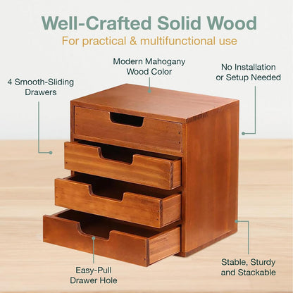 4 Drawer Desktop Storage Organizer in Modern Wood Design-Drawer Stackable Drawer Unit