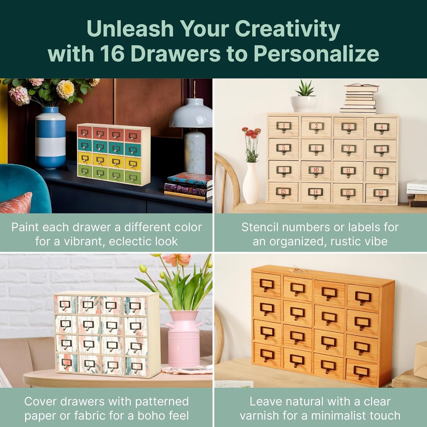 DIY Wooden Unfinished 16-Drawer Apothecary Cabinet