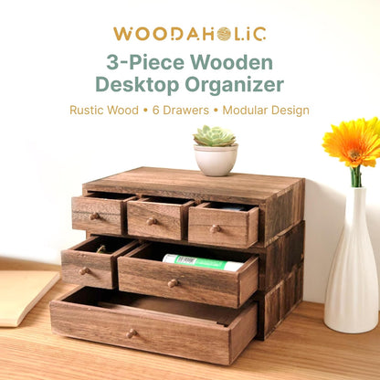 3-Piece Desktop Apothecary-Style Storage with 6 Drawers for Crafts, Sewing & Stationery