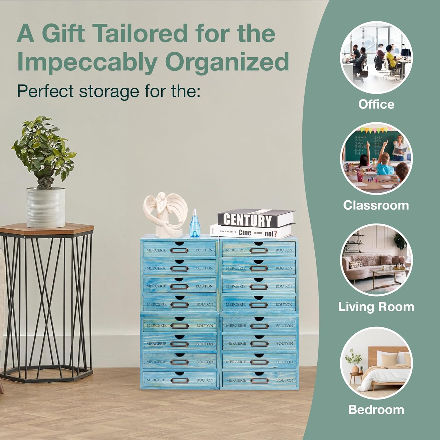 Load image into Gallery viewer, 4-Pack Turquoise Mini Stackable Drawers 