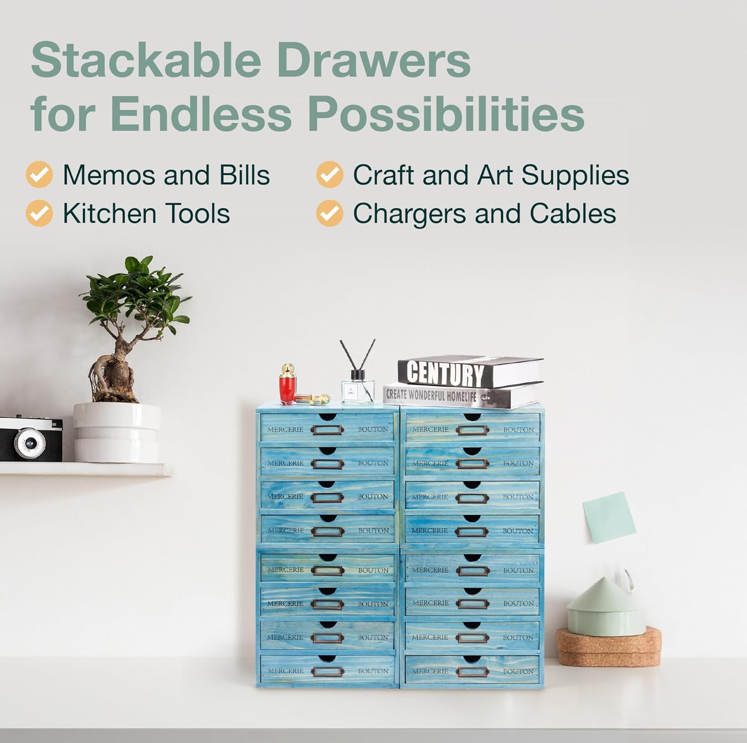 Load image into Gallery viewer, 4-Pack Turquoise Mini Stackable Drawers 