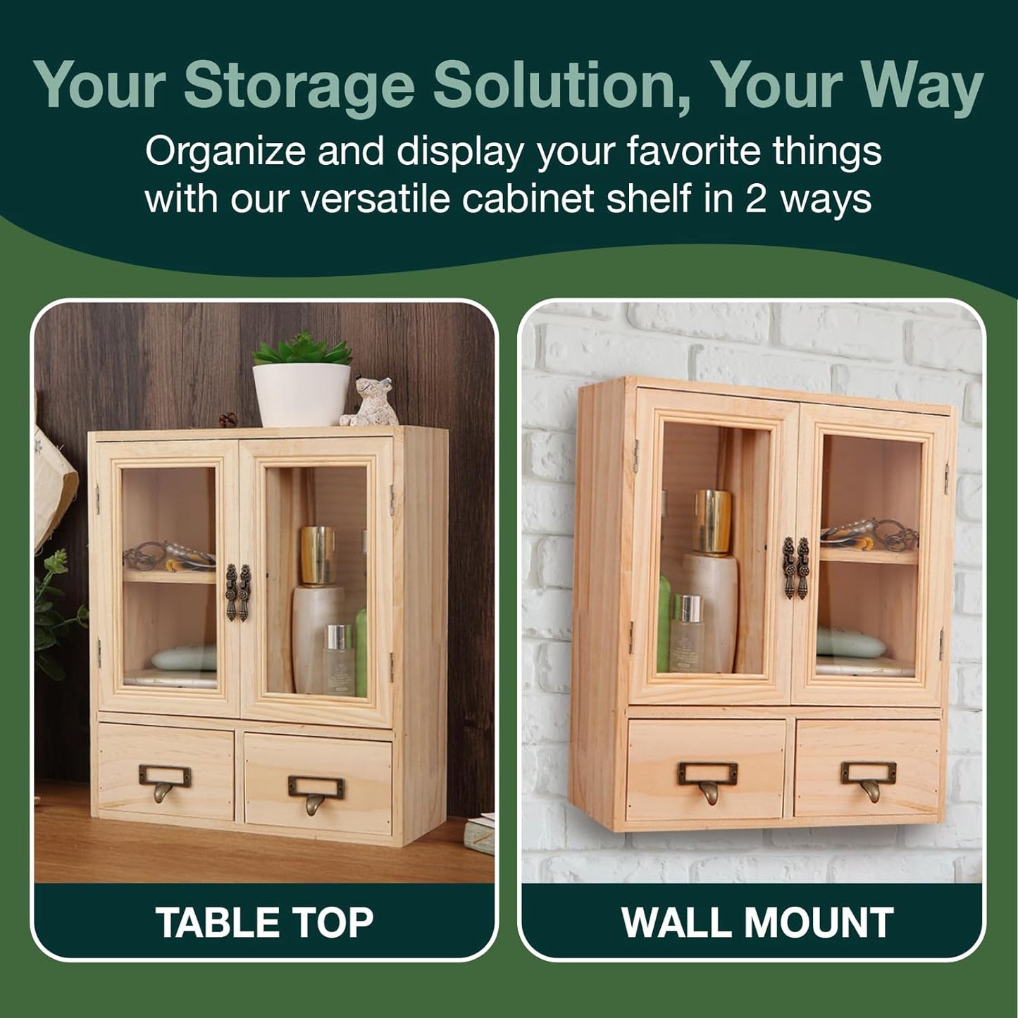 Mini Table Top Storage Cabinet with Clear Glass Doors 