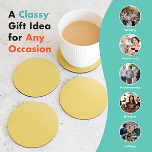 Gold Matte Glass Coasters for Drinks 3.9'' Diameter - Classy Minimalist Round Glass Coasters for Cups