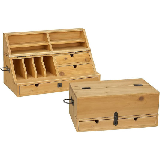 Hardwood Artist Desk Organizer with Drawers & Compartments