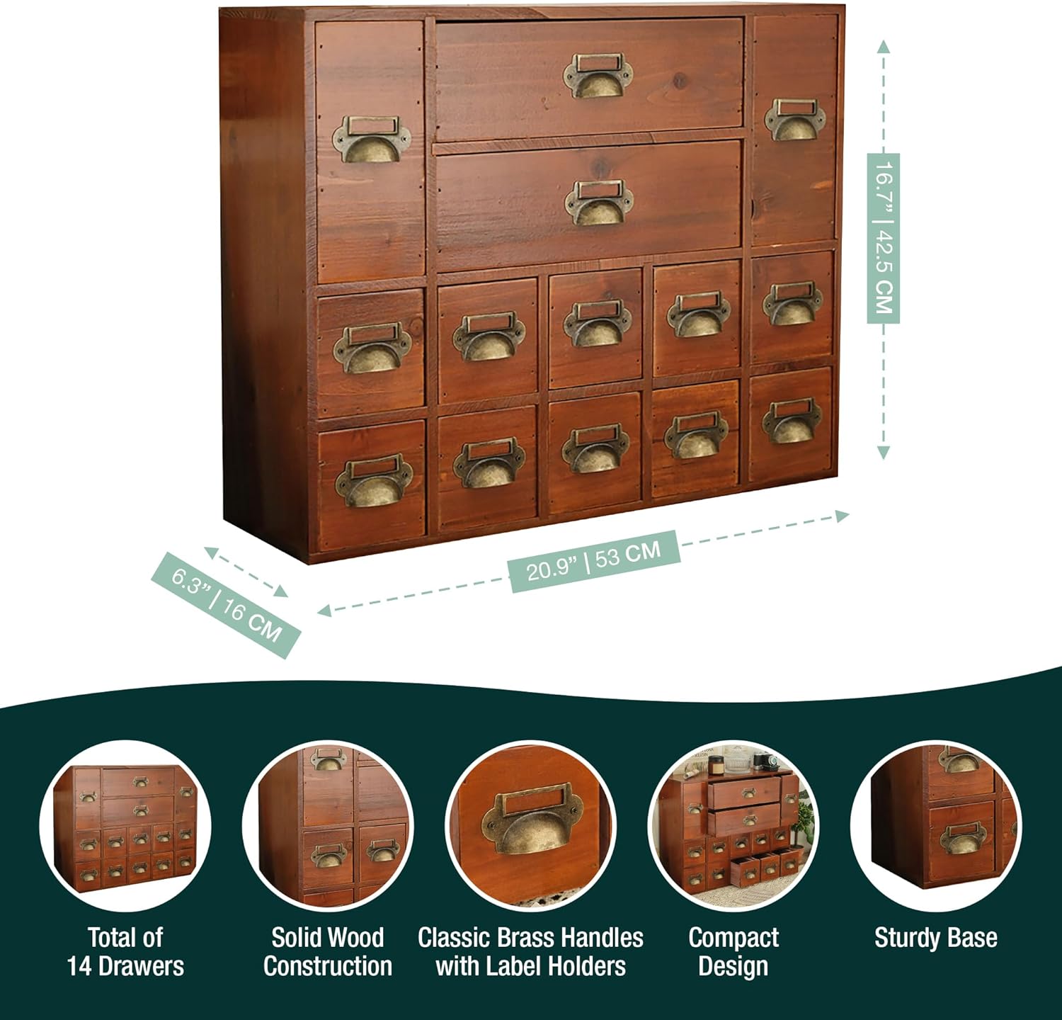 Vintage 14-Drawer Wooden Apothecary Cabinet
