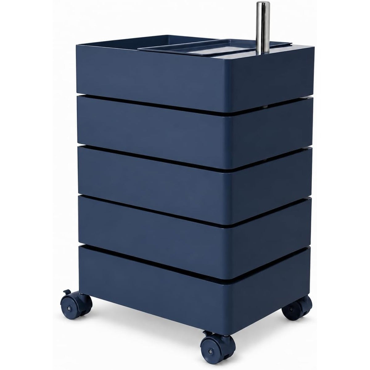 5-Tier Rolling Drawer Storage Cart with 360° Rotating Trays & Locking Wheels - Navy Blue