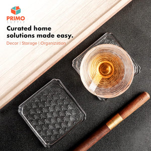 Crystal Clear Square Glass Coasters for Drinks -3x3 inches-Thick Glass Drink Coasters with Outer Lip