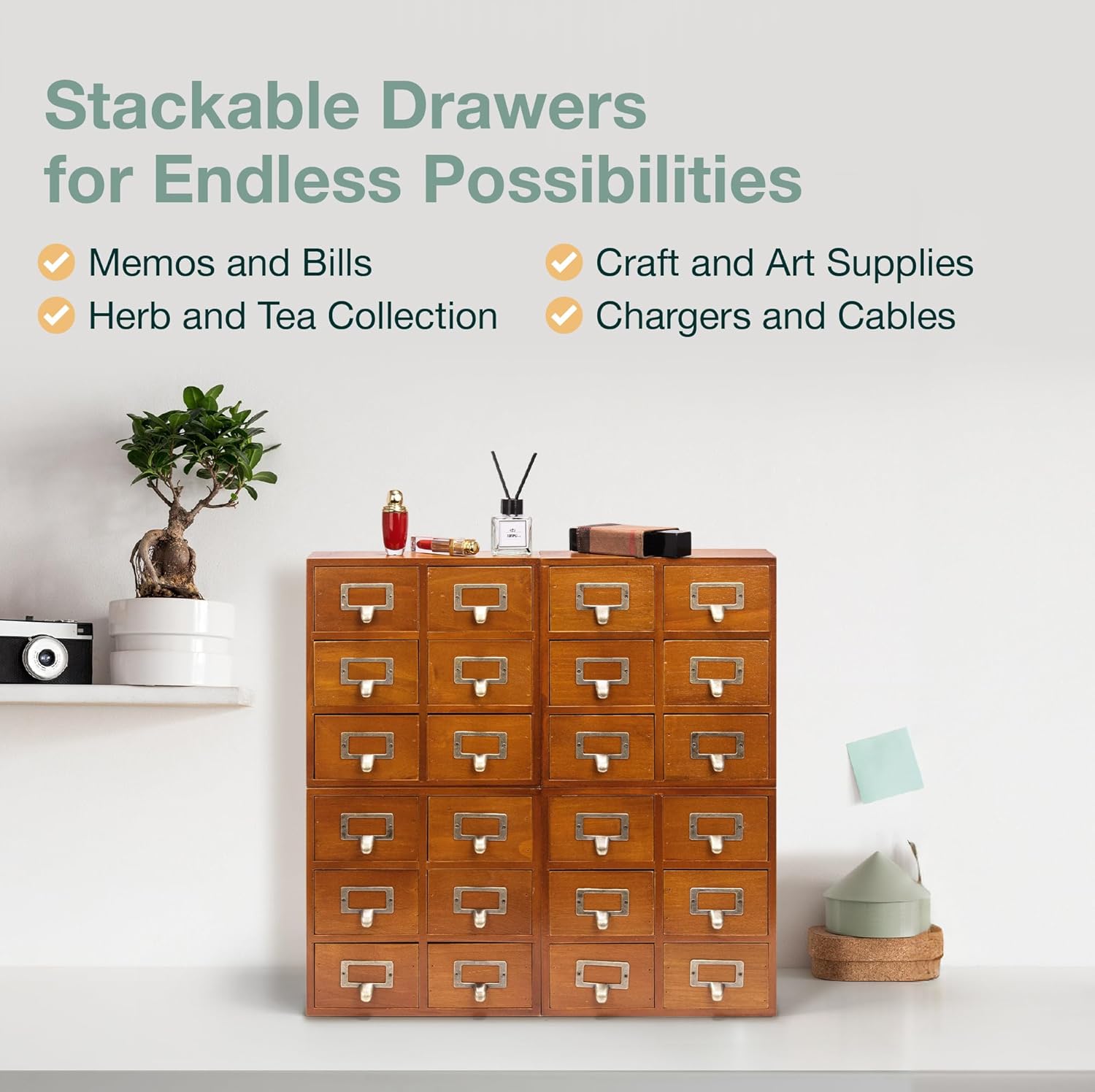 4-Pack Stackable Mahogany Card Catalog Drawers