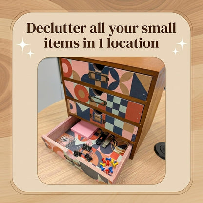 Mid-Century Modern 16-Drawer Wooden Organizer Set - Modular Stackable Desktop Storage Cabinet for Desk, Vanity, Kitchen, Crafts & Jewelry