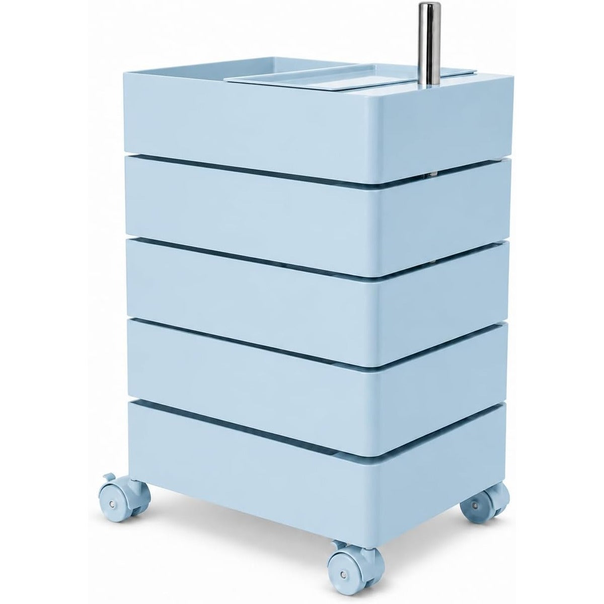 Mid-Century Modern 5-Drawer Rolling Utility Storage Cart with 360° Rotating Drawers & Locking Wheels - Light Blue