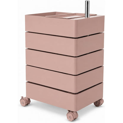 Mid-Century Modern 5-Drawer Rolling Utility Storage Cart with 360° Rotating Drawers - Pink