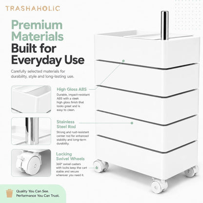 5-Level Rotating Drawer Rolling Organizer Trolley with Locking Casters - White