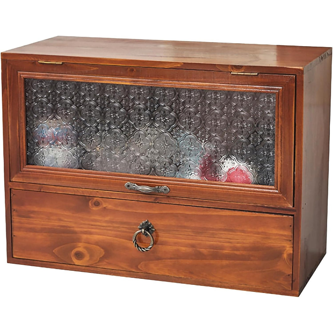 Charming Millefiori Glass & Wood Organizer - 2-Tier Desk Cabinet with Glass Front Drawer for Home & Office