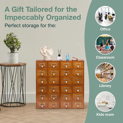 4-Pack Stackable Mahogany Card Catalog Drawers