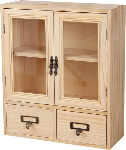 Mini Table Top Storage Cabinet with Clear Glass Doors 