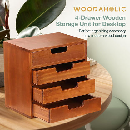 4 Drawer Desktop Storage Organizer in Modern Wood Design-Drawer Stackable Drawer Unit