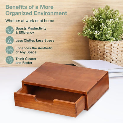 Single Drawer Desktop Storage Organizer in a Modern Wood Design-Countertop Organizer Drawer in Modern Mahogany Wood