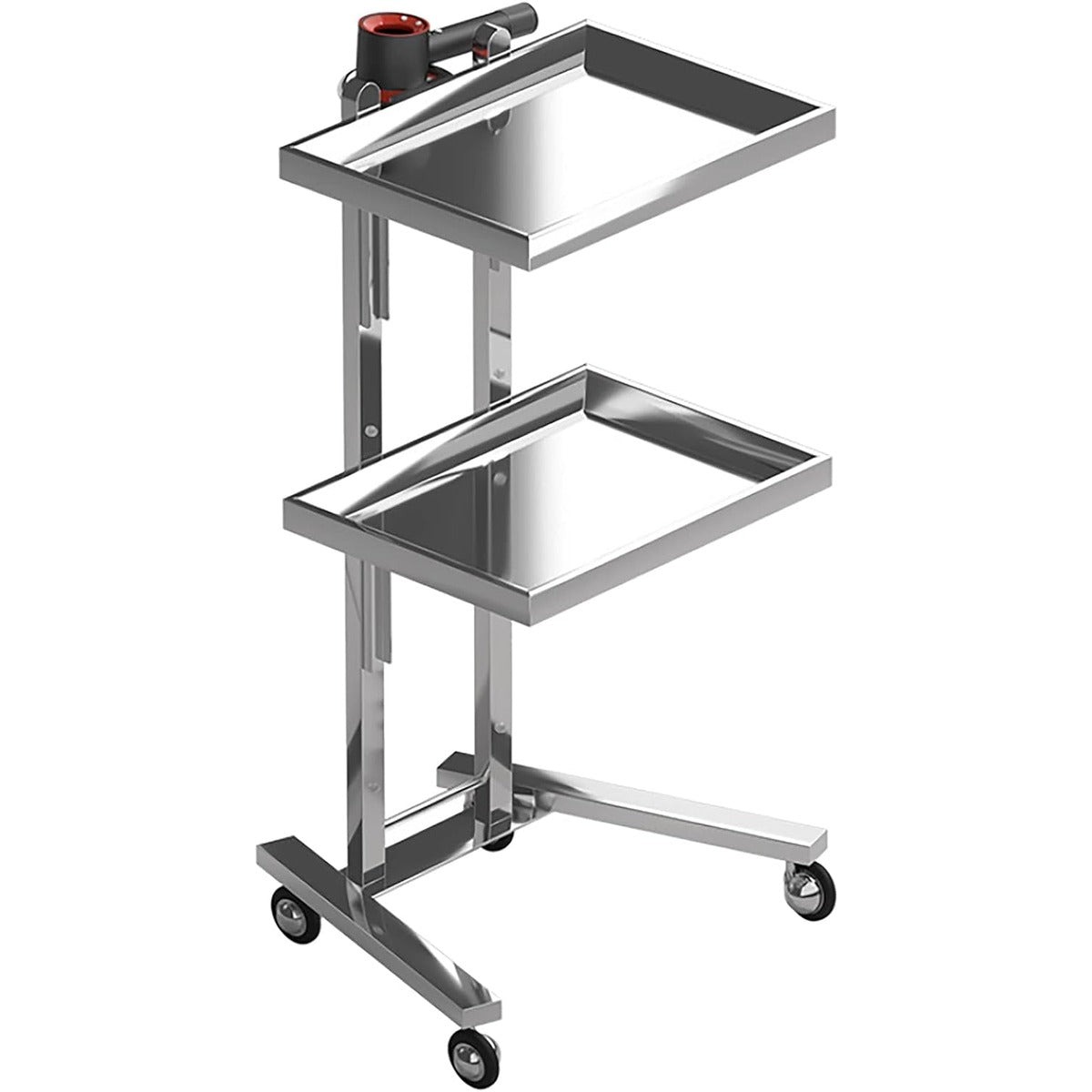 Multipurpose 2-Tray Utility Cart on Wheels - Stainless Steel 2 Level Medical Trolley Cart with Foldable Storage Trays