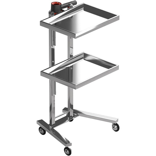 Multipurpose 2-Tray Utility Cart on Wheels - Stainless Steel 2 Level Medical Trolley Cart with Foldable Storage Trays