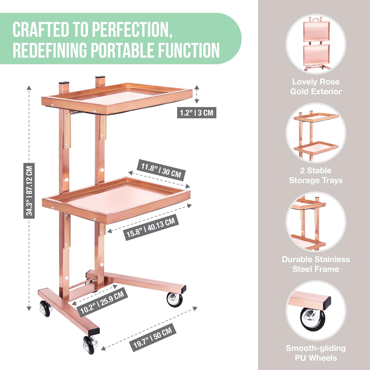 Load image into Gallery viewer, Rose Gold 2-Tier Utility Cart on Wheels