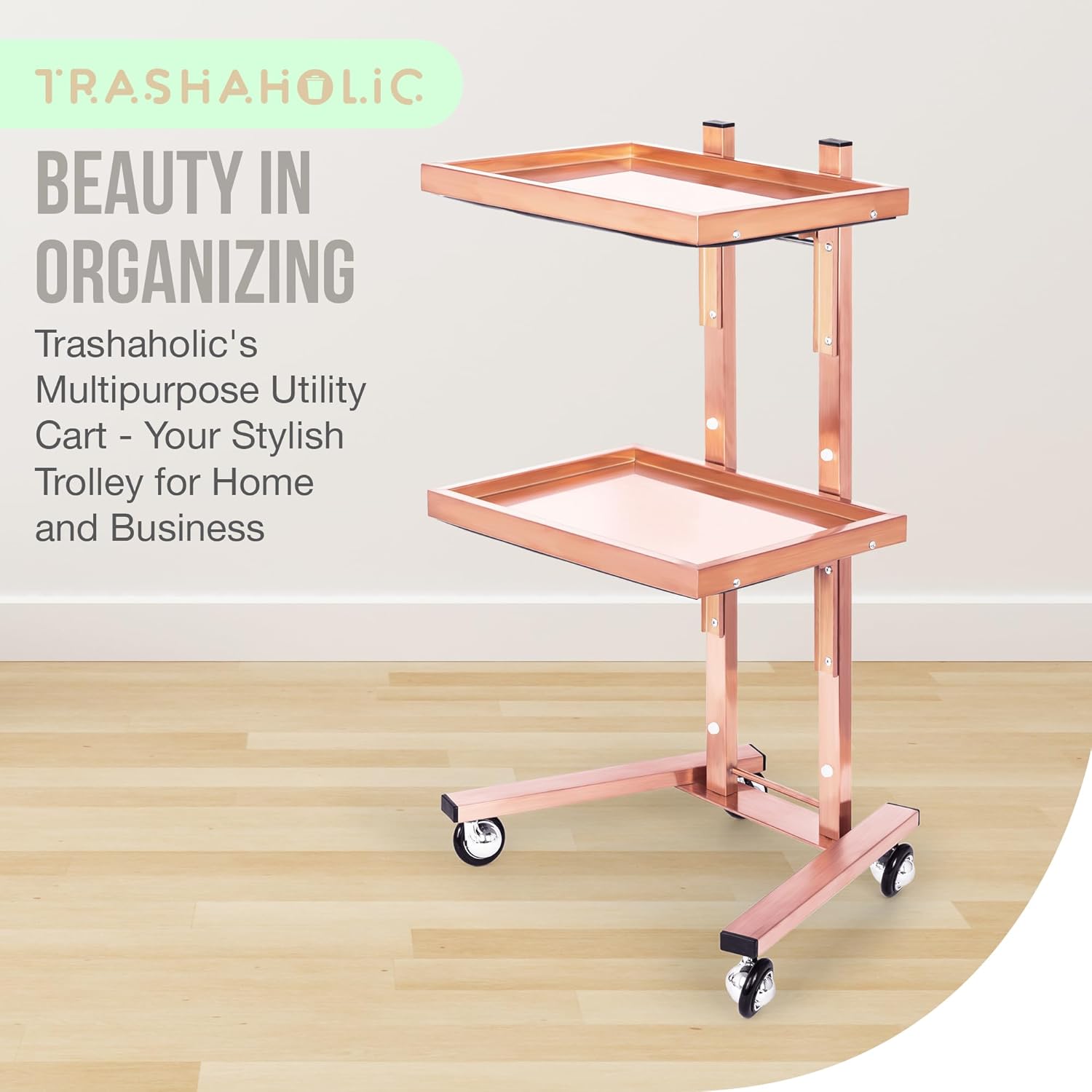 Load image into Gallery viewer, Rose Gold 2-Tier Utility Cart on Wheels