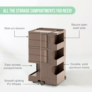 Versatile Slide-Out Storage Cart on Wheels - Perfect for Salon, Kitchen & Medical Use - Durable Sand-Colored ABS Trolley
