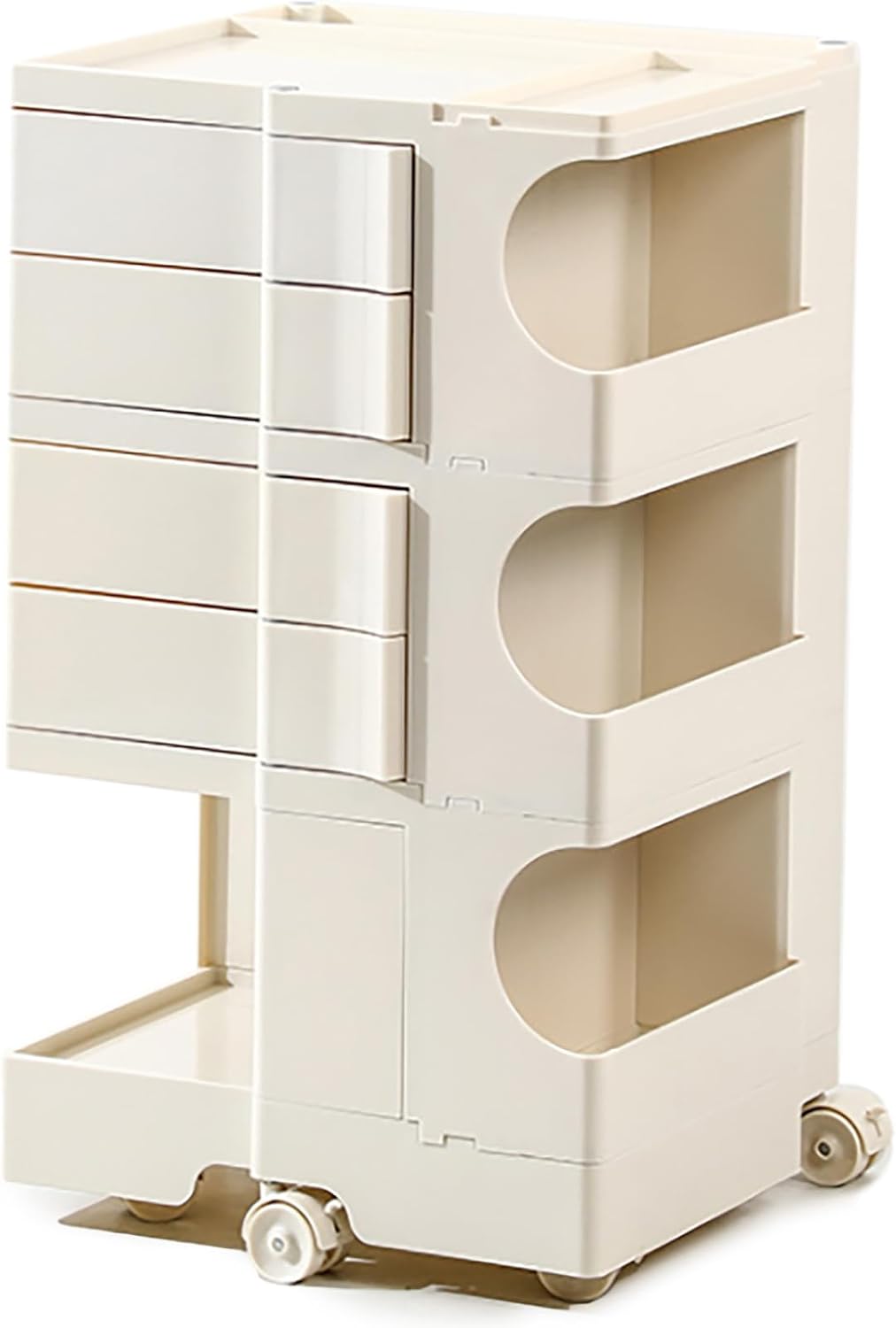 Multipurpose Utility Storage Cart  with Wheels and Slide Out Drawers - Cream Colour