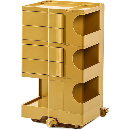 Mustard Mobile Caddy - Compact, Rolling Utility Cart with Slide-Out Drawers for Salon, Kitchen & Medical Tools - Durable ABS Plastic