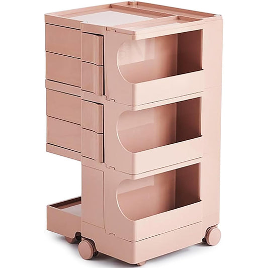 Compact Peach Utility Cart - Easy Glide, Multi-Use Trolley with Wheels & Drawers for Salons, Kitchens, Medical Tools