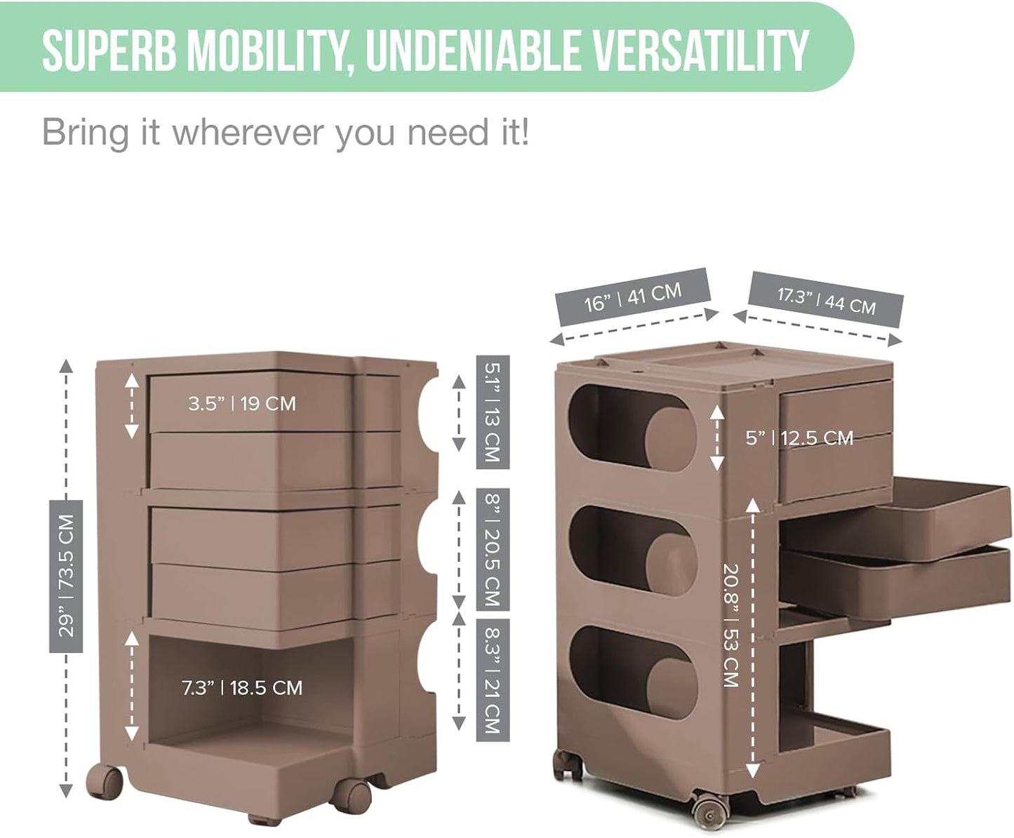 Versatile Slide-Out Storage Cart on Wheels - Perfect for Salon, Kitchen & Medical Use - Durable Sand-Colored ABS Trolley