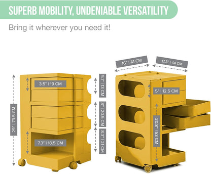 Mustard Mobile Caddy: Compact, Rolling Utility Cart with Slide-Out Drawers for Salon, Kitchen & Medical Tools - Durable ABS Plastic