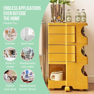 Mustard Mobile Caddy: Compact, Rolling Utility Cart with Slide-Out Drawers for Salon, Kitchen & Medical Tools - Durable ABS Plastic