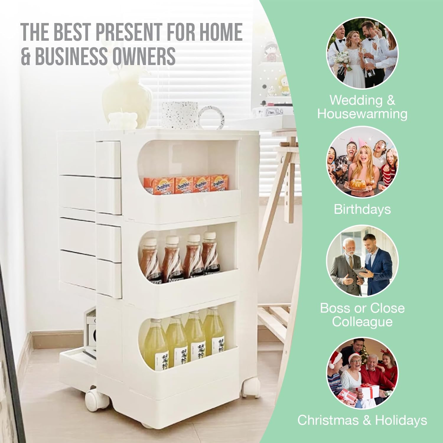 Load image into Gallery viewer, Multipurpose Utility Storage Cart - ABS Plastic Storage Caddy with Wheels and Slide Out Drawers - Kitchen Needs, Medical Tools - Cream Colour